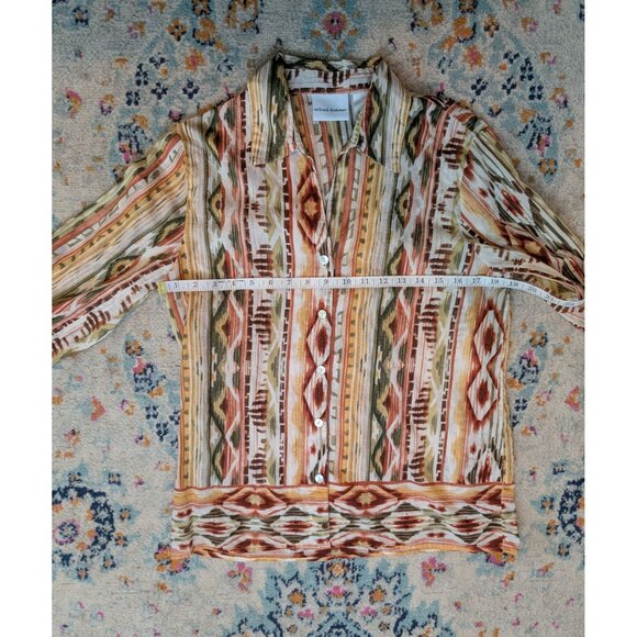 Alfred Dunner  Button-Up Long-Sleeve Roll Tab Shirt With Earthy Aztec Print - 10 - Picture 7 of 10